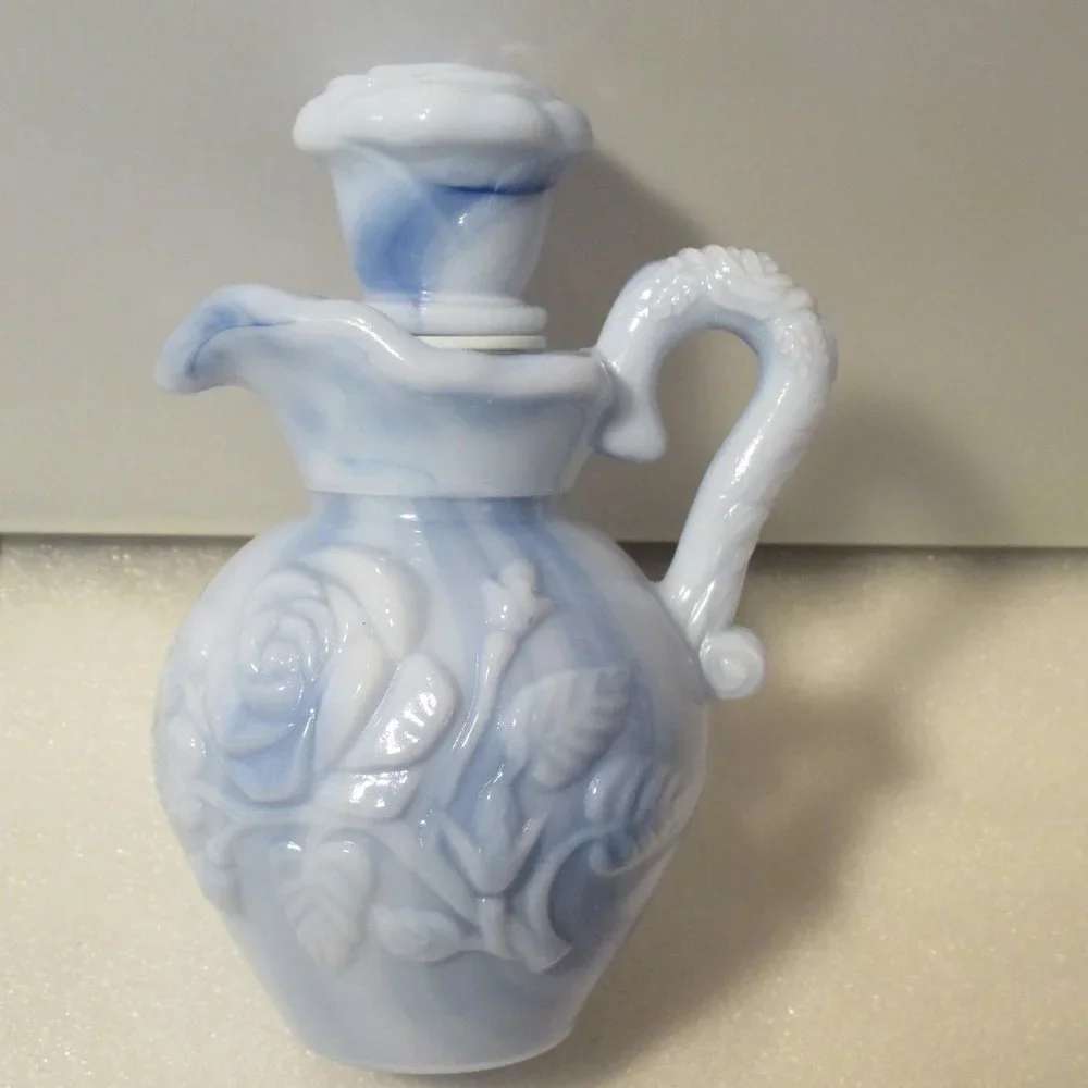 Vintage 1978 Avon Blue Slag Glass Bottle Pitcher